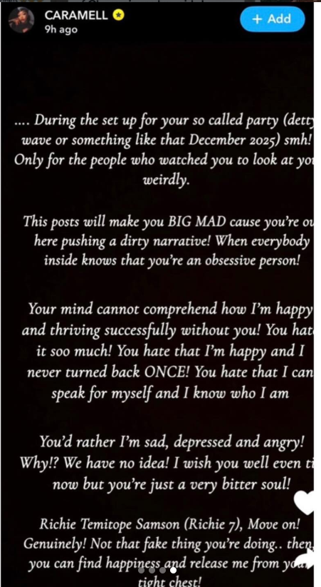 Your mind cannot comprehend how happy I am and thriving successfully - Social media personality Caramell Plug calls out ex and Burna Boy?s associate King Manny for allegedly stalking her